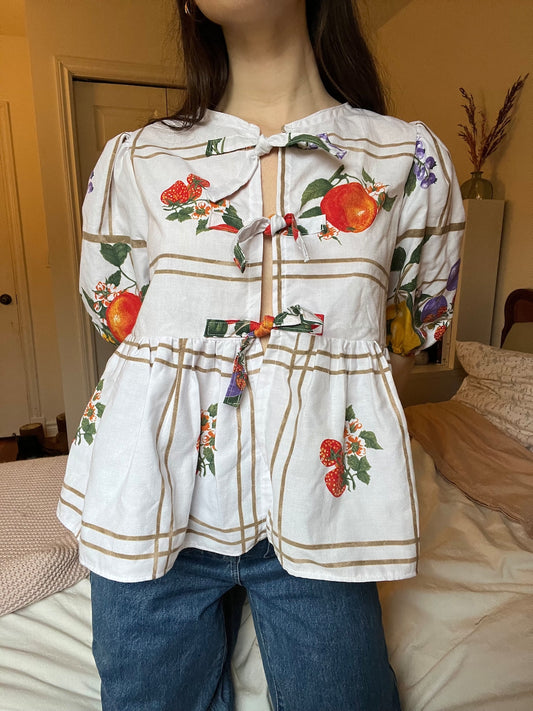 Puffed Sleeve Peplum Top Sewing Pattern PDF Front Tie Blouse XS-XXL