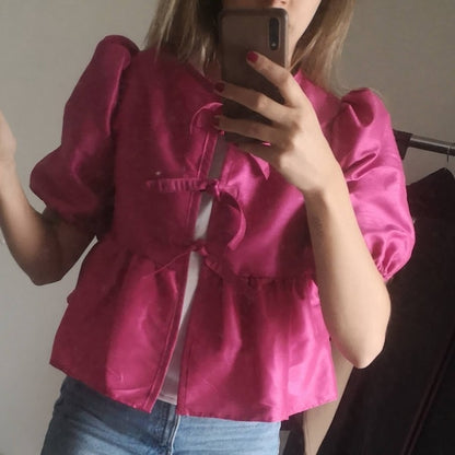 Puffed Sleeve Peplum Top Sewing Pattern PDF Front Tie Blouse XS-XXL