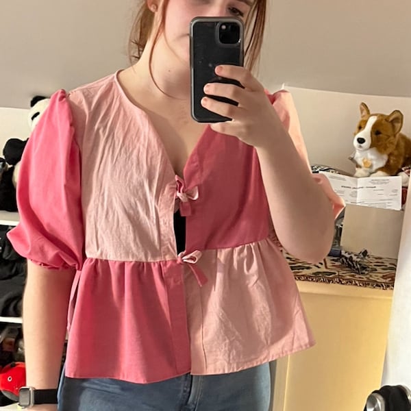 Puffed Sleeve Peplum Top Sewing Pattern PDF Front Tie Blouse XS-XXL