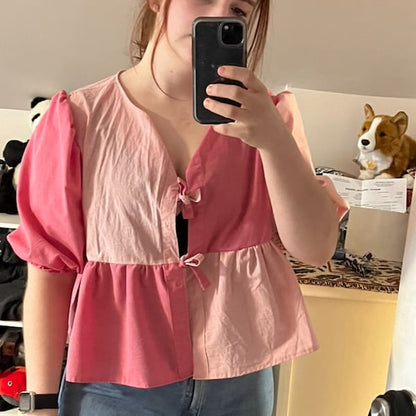 Puffed Sleeve Peplum Top Sewing Pattern PDF Front Tie Blouse XS-XXL