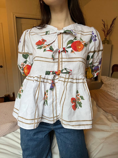 Puffed Sleeve Peplum Top Sewing Pattern PDF Front Tie Blouse XS-XXL